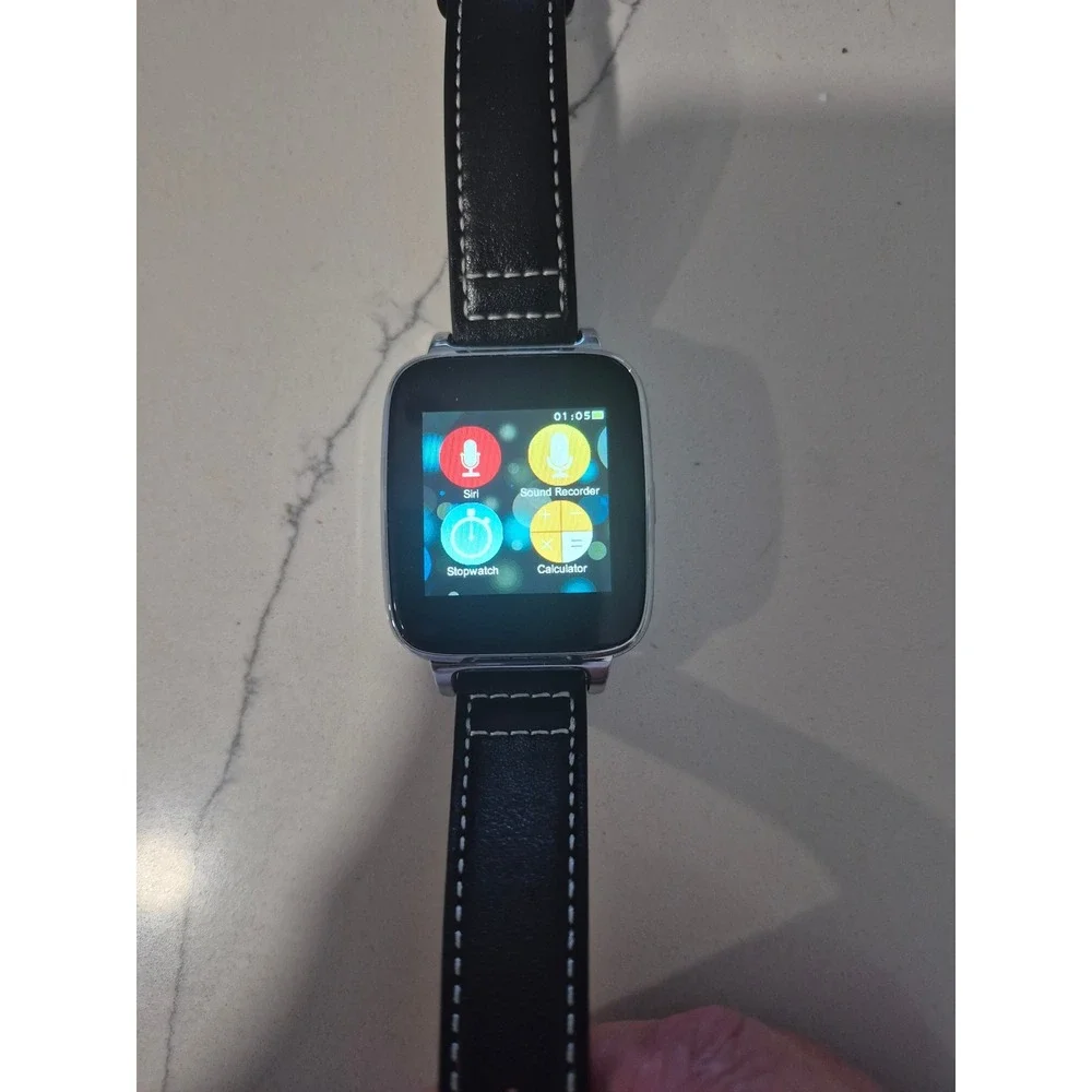 Beantech‎ BIT S1 Smart Watch Black Leather Strap Silver Case Bluetooth i